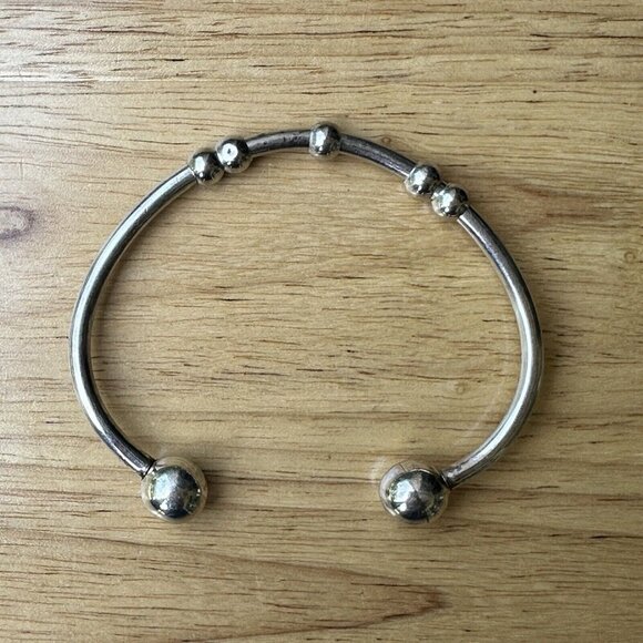 VTG‎ Key Chain Cuff Bracelet Size 6.5 Round Ball Beads Mexico 925 Sterling 17.9g - Picture 1 of 5
